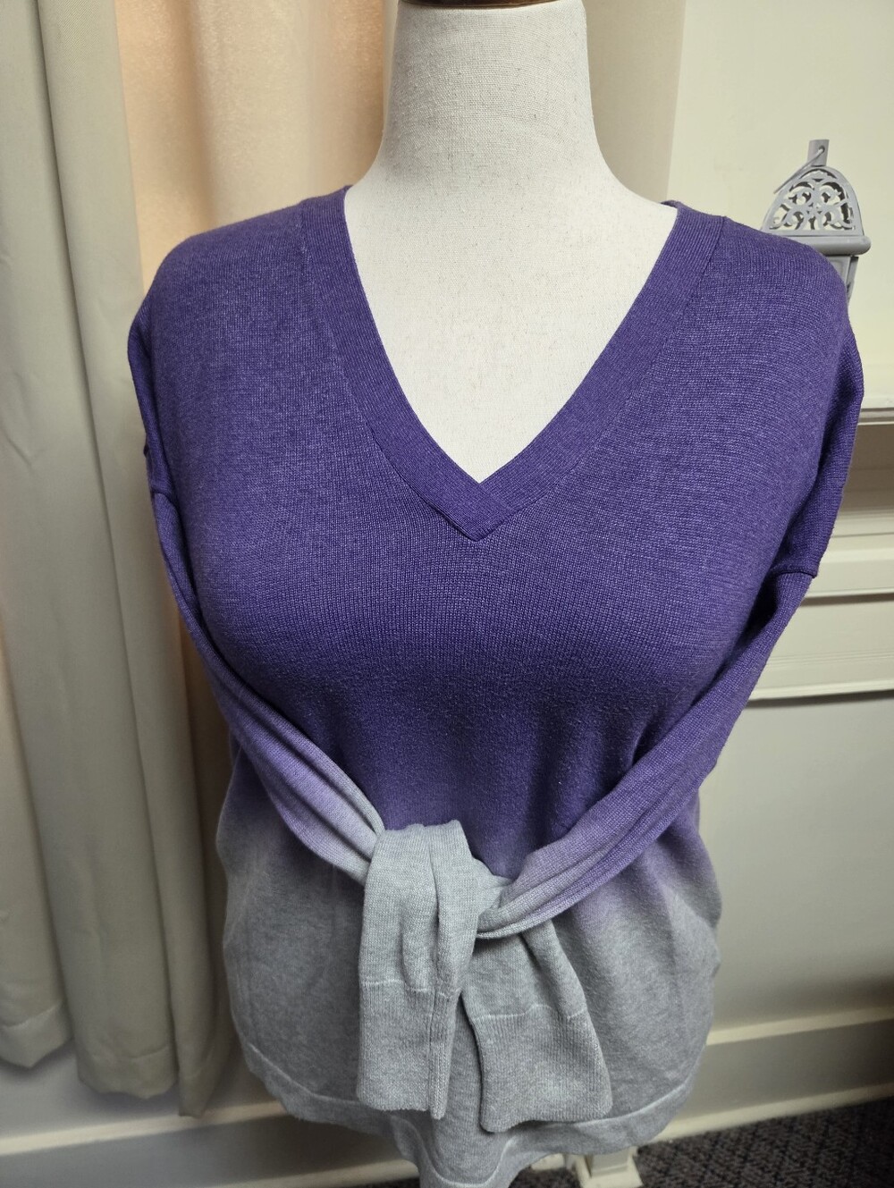 Chaps Purple to Gray Ombre V-Neck Sweaters Size XL
